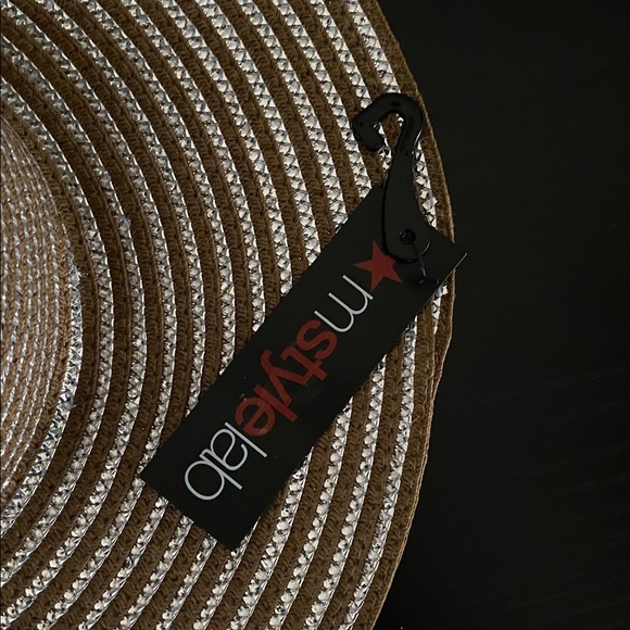 Tan and Silver Colored 50% Paper Straw and 50% Polyester Hat - Picture 5 of 11